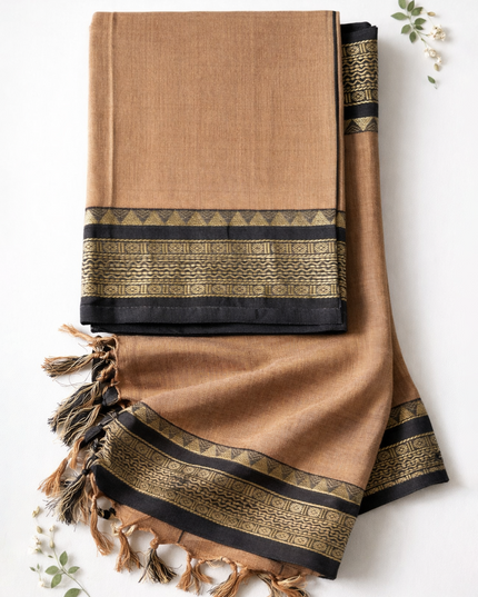 Traditional wear Narayanpet Mercerised cotton dress material with Light French Beige colour
