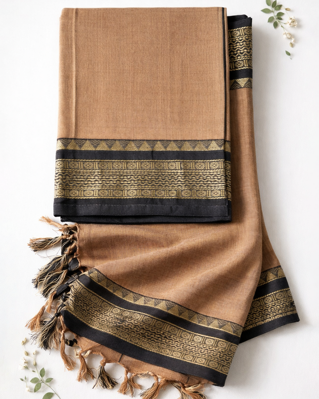 Traditional wear Narayanpet Mercerised cotton dress material with Light French Beige colour