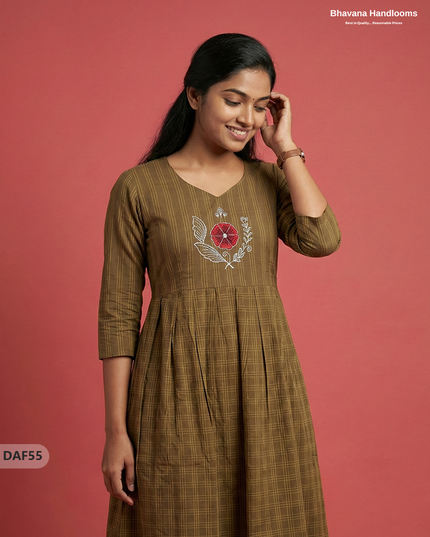 Comfortable Daily Wear Cotton Frock – Brown Colour | Half Lining