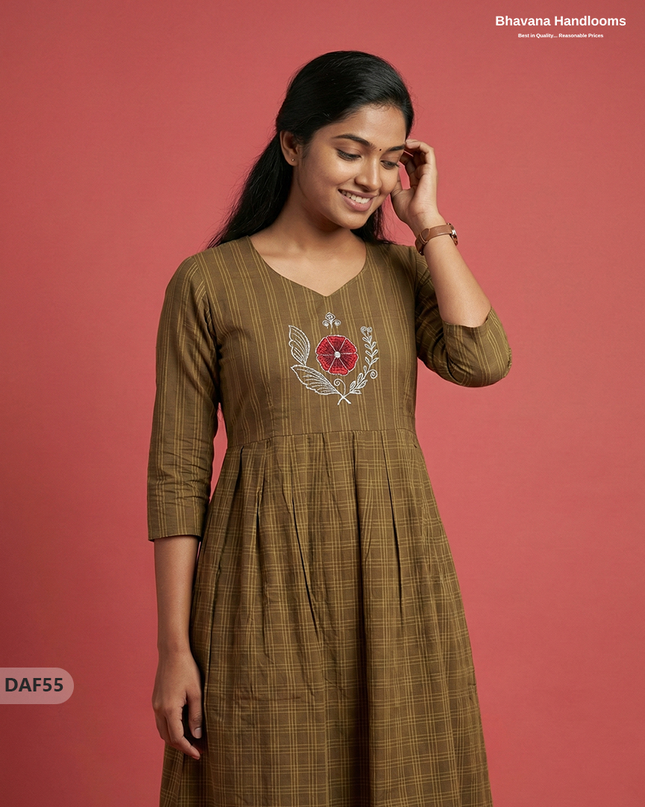 Comfortable Daily Wear Cotton Frock – Brown Colour | Half Lining
