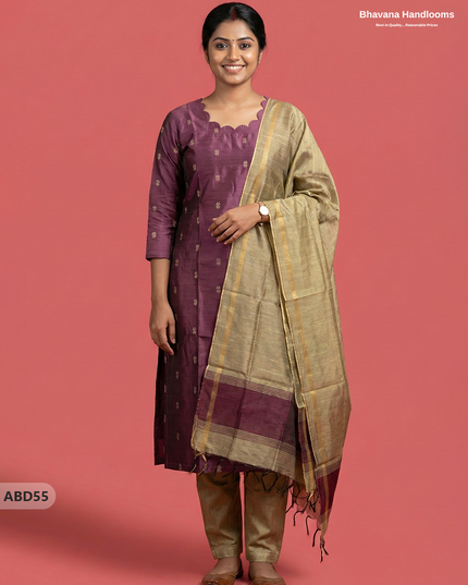 Raw Silk 3-Piece Kurti Set in Onion Pink | Knotted Bottom (No Elastic)