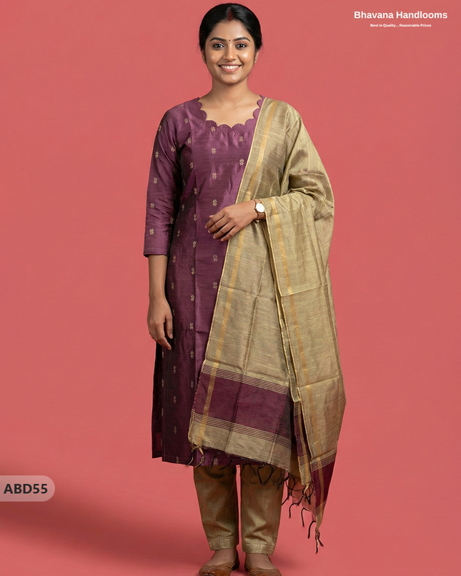 Raw Silk 3-Piece Kurti Set in Onion Pink | Knotted Bottom (No Elastic)