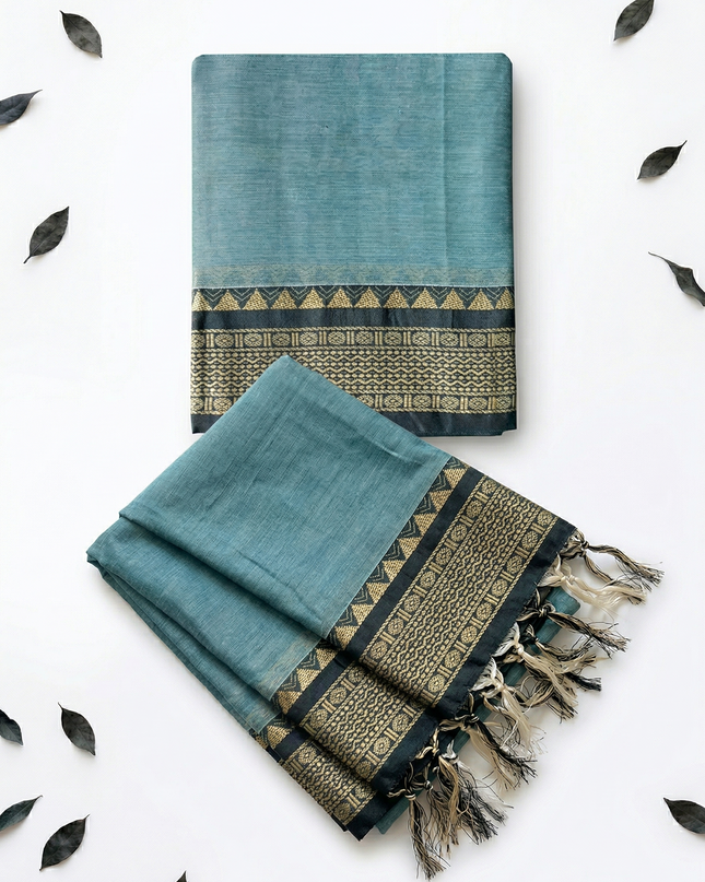Traditional wear Narayanpet Mercerised cotton dress material with Bluish Cyan colour