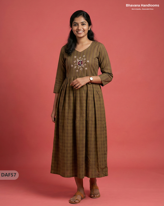 Comfortable Daily Wear Cotton Frock – Brown Colour | Half Lining