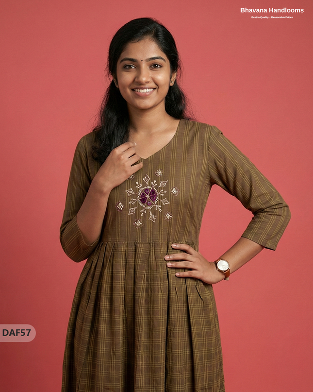 Comfortable Daily Wear Cotton Frock – Brown Colour | Half Lining