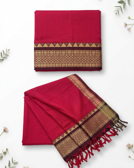 Traditional wear Narayanpet Mercerised cotton dress material with Pink colour