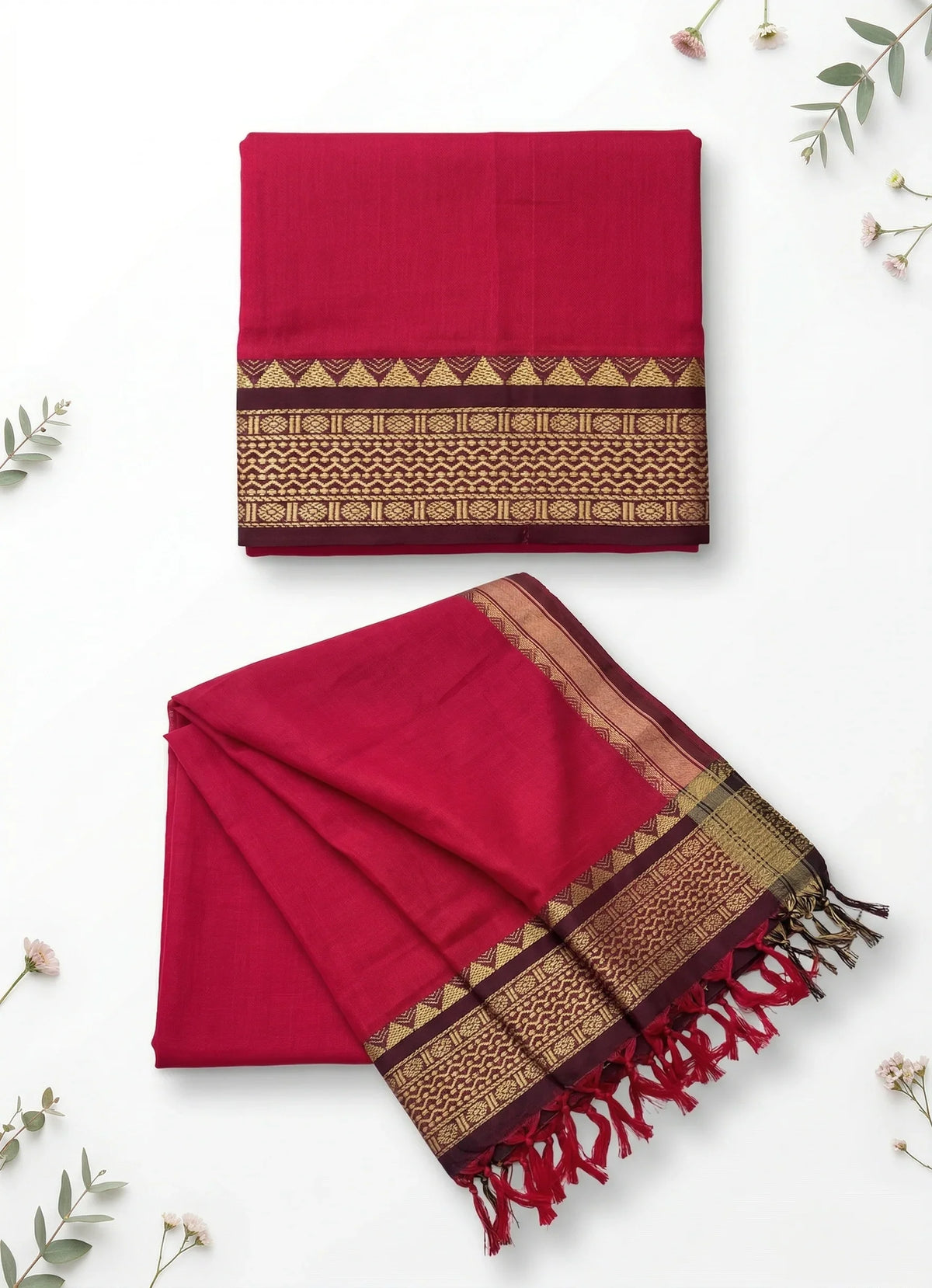 Traditional wear Narayanpet Mercerised cotton dress material with Pink colour