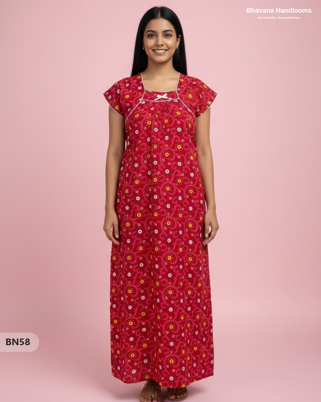 Cotton Printed Nighties | Comfortable Free Size Nightwear for Women