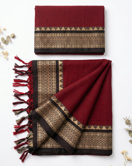 Traditional wear Narayanpet Mercerised cotton dress material with Maroon colour