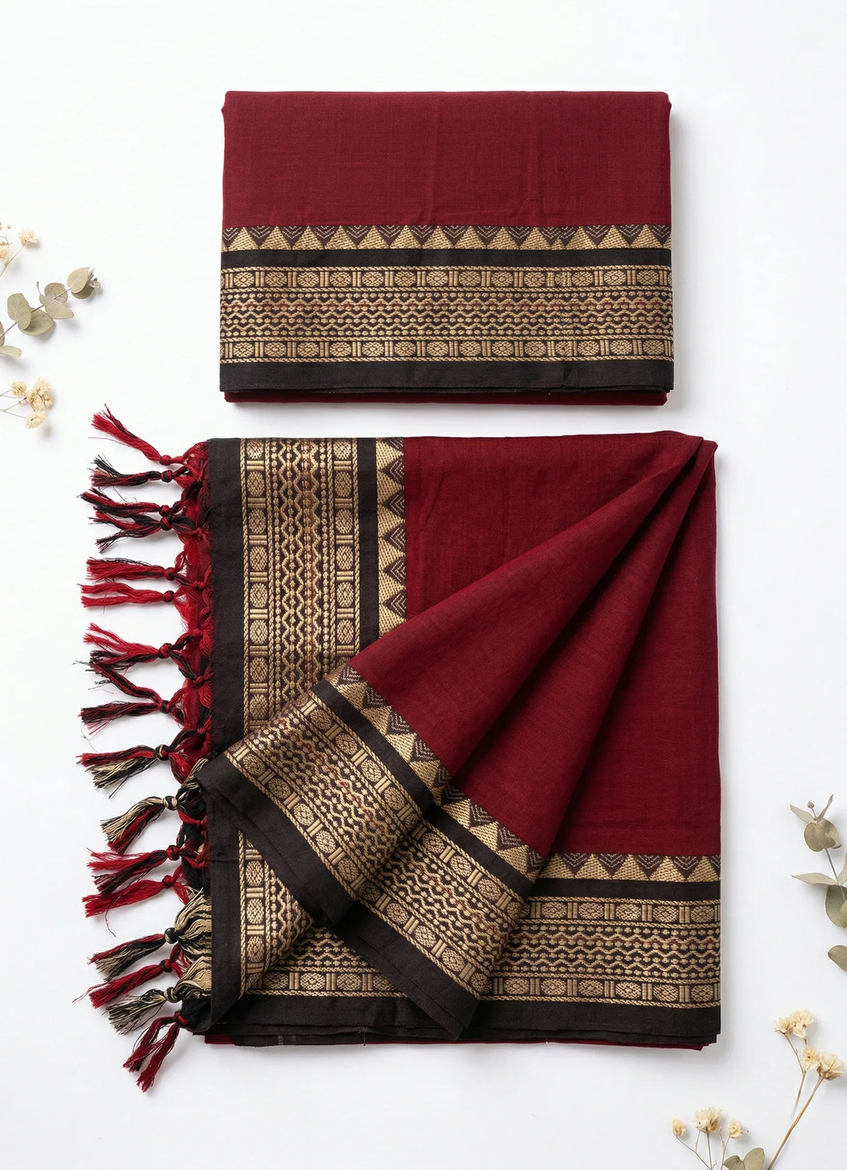 Traditional wear Narayanpet Mercerised cotton dress material with Maroon colour