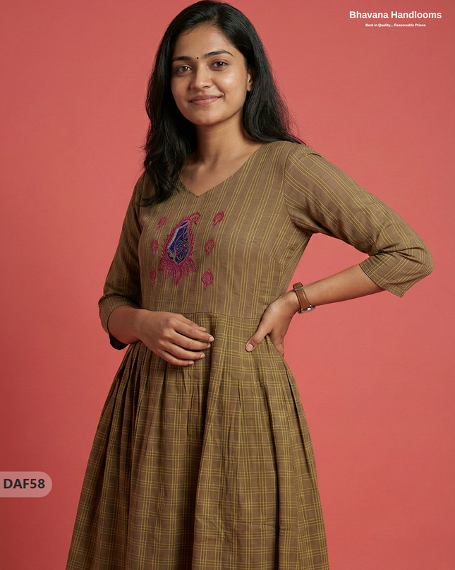 Comfortable Daily Wear Cotton Frock – Brown Colour | Half Lining