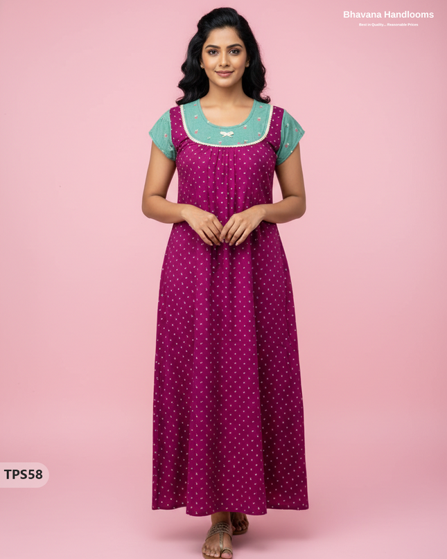 Cotton Printed Nighties | Comfortable Free Size Nightwear for Women