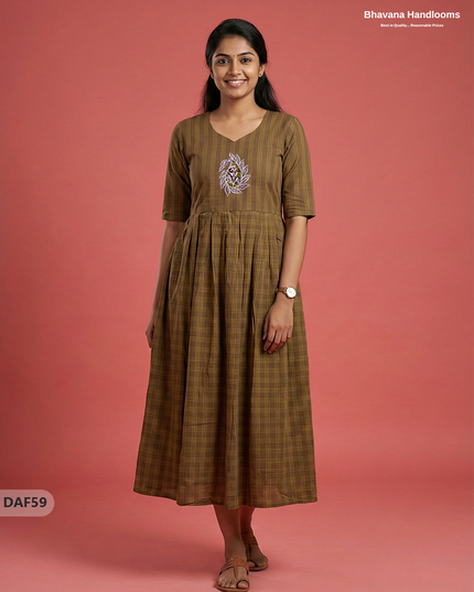 Comfortable Daily Wear Cotton Frock – Brown Colour | Half Lining