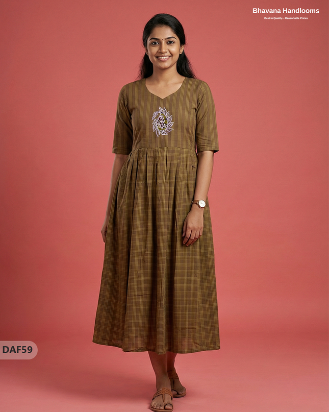 Comfortable Daily Wear Cotton Frock – Brown Colour | Half Lining