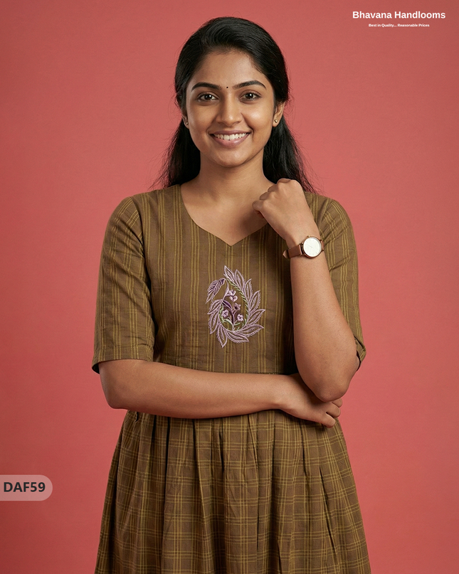 Comfortable Daily Wear Cotton Frock – Brown Colour | Half Lining