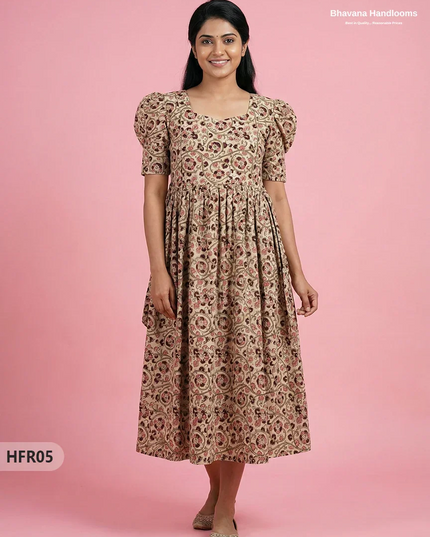 Feeding Frock with Handblock Design – Half White Color | Invisible Zips | Half Lining Maternity Wear