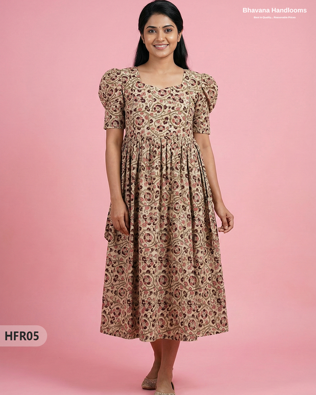 Feeding Frock with Handblock Design – Half White Color | Invisible Zips | Half Lining Maternity Wear