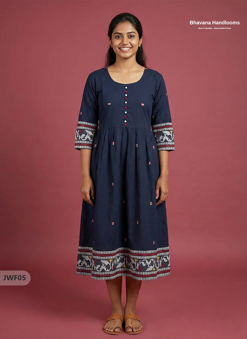 Exclusive Premium Jacquard Woven Frock in Dark Blue | 120 Count Fabric | Limited Edition