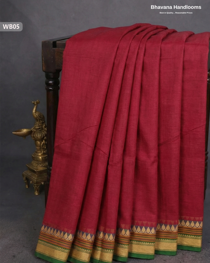 Authentic Kanchi Cotton Handloom Saree – Red Colour (Without Blouse)