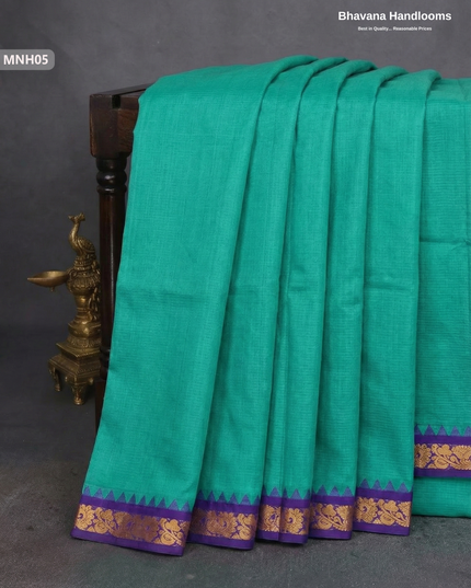 Mini Gadwal Cotton Saree in Sea Blue with Small Zari Border | Without Blouse