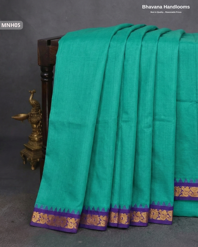 Mini Gadwal Cotton Saree in Sea Blue with Small Zari Border | Without Blouse