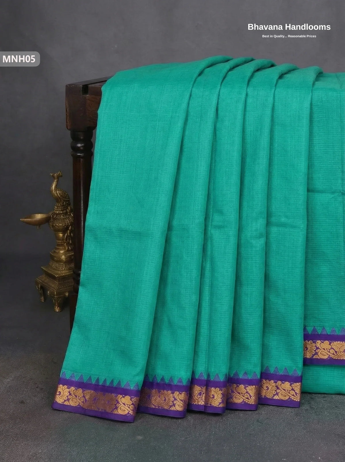 Mini Gadwal Cotton Saree in Sea Blue with Small Zari Border | Without Blouse