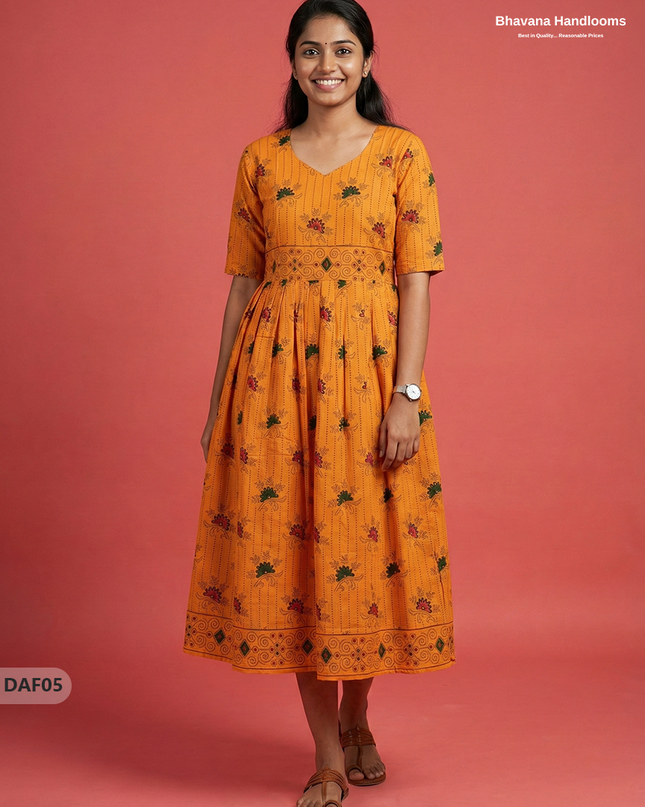 Comfortable Daily Wear Cotton Frock – Orange Colour | Half Lining