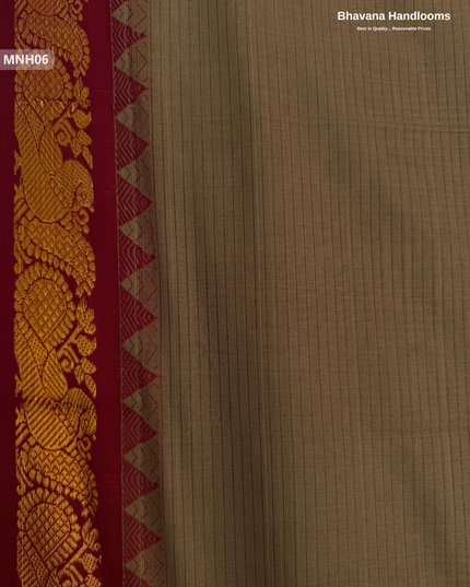 Mini Gadwal Cotton Saree in Brown with Small Zari Border | Without Blouse