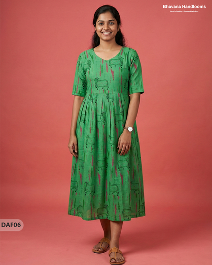 Comfortable Daily Wear Cotton Frock – Parrot Green Colour | Half Lining