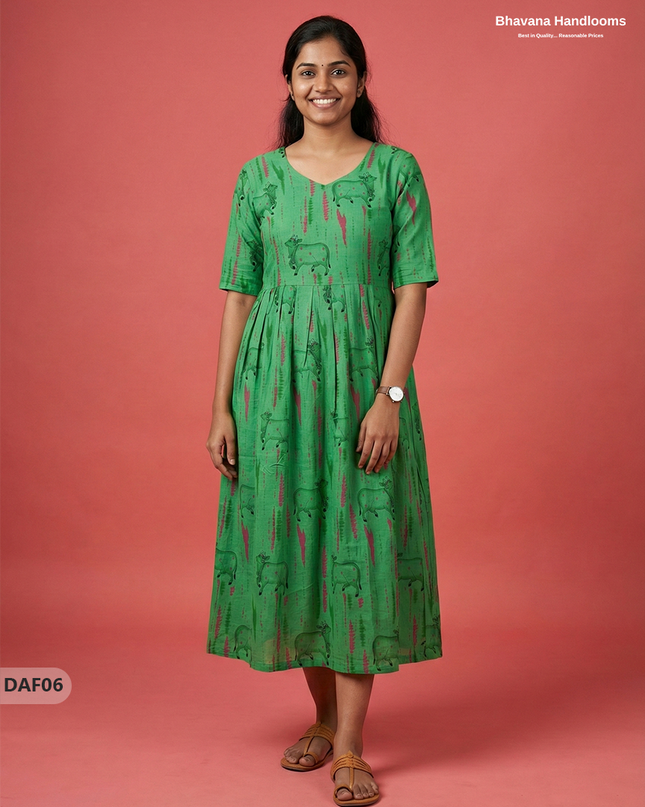 Comfortable Daily Wear Cotton Frock – Parrot Green Colour | Half Lining