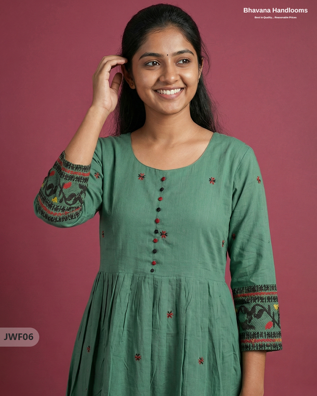 Exclusive Premium Jacquard Woven Frock in Light Green | 120 Count Fabric | Limited Edition