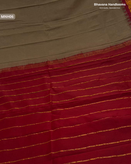 Mini Gadwal Cotton Saree in Brown with Small Zari Border | Without Blouse