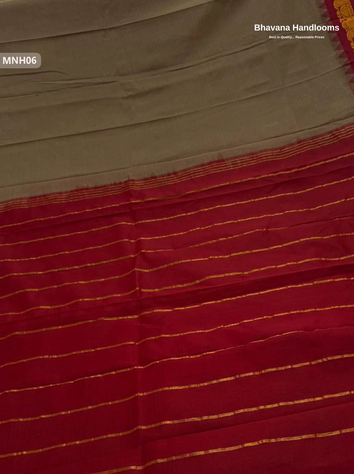 Mini Gadwal Cotton Saree in Brown with Small Zari Border | Without Blouse