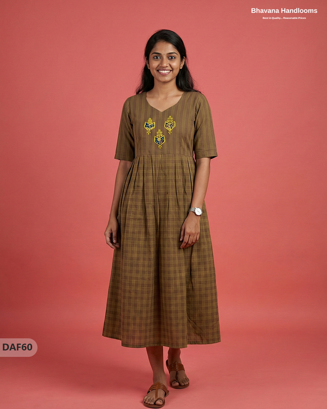 Comfortable Daily Wear Cotton Frock – Brown Colour | Half Lining
