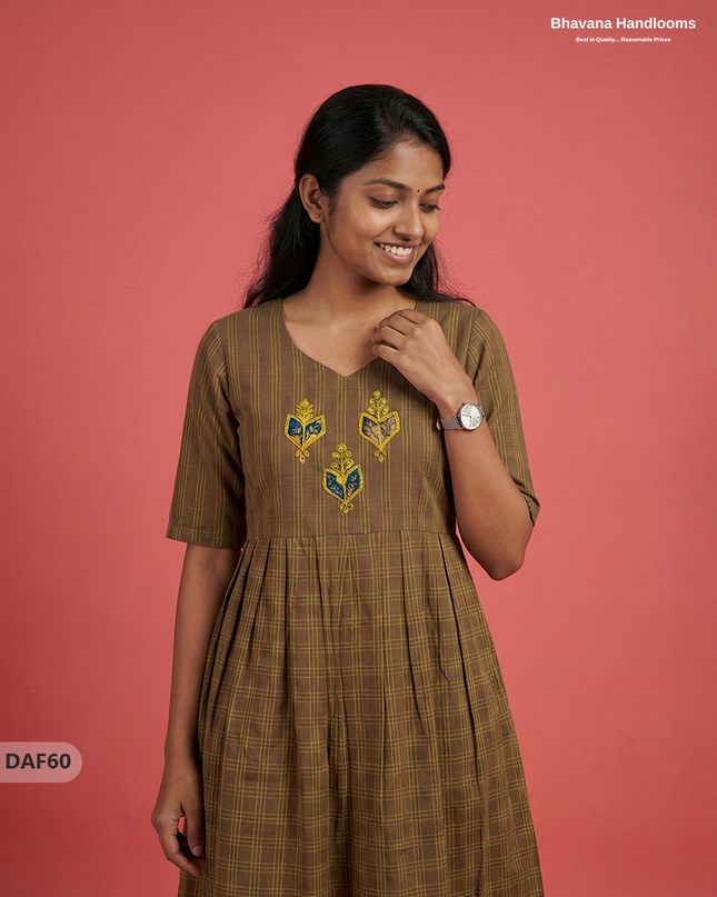 Comfortable Daily Wear Cotton Frock – Brown Colour | Half Lining