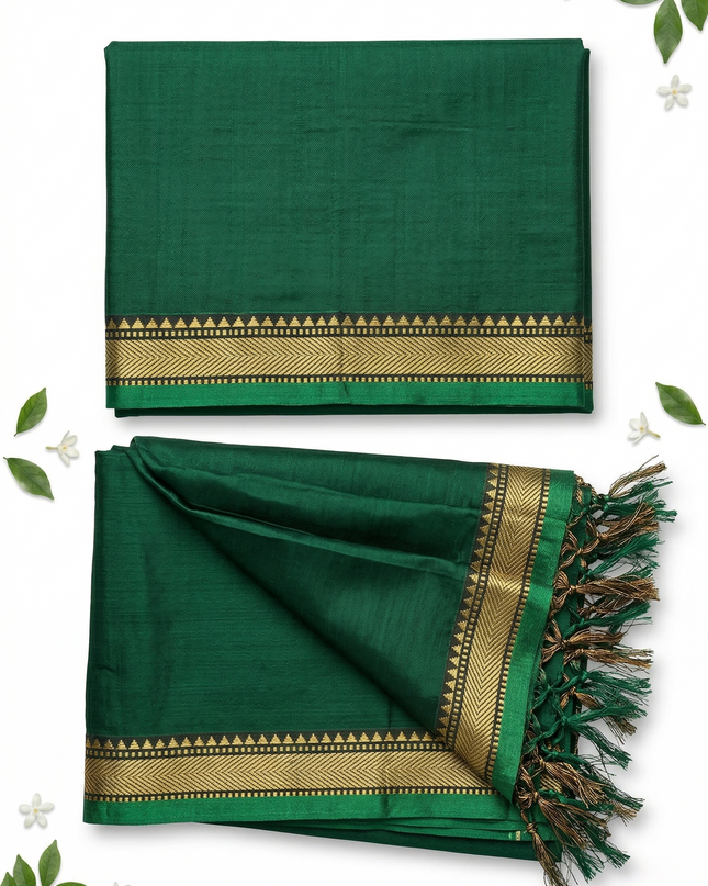 Traditional wear Narayanpet Mercerised cotton dress material with Drak Green colour