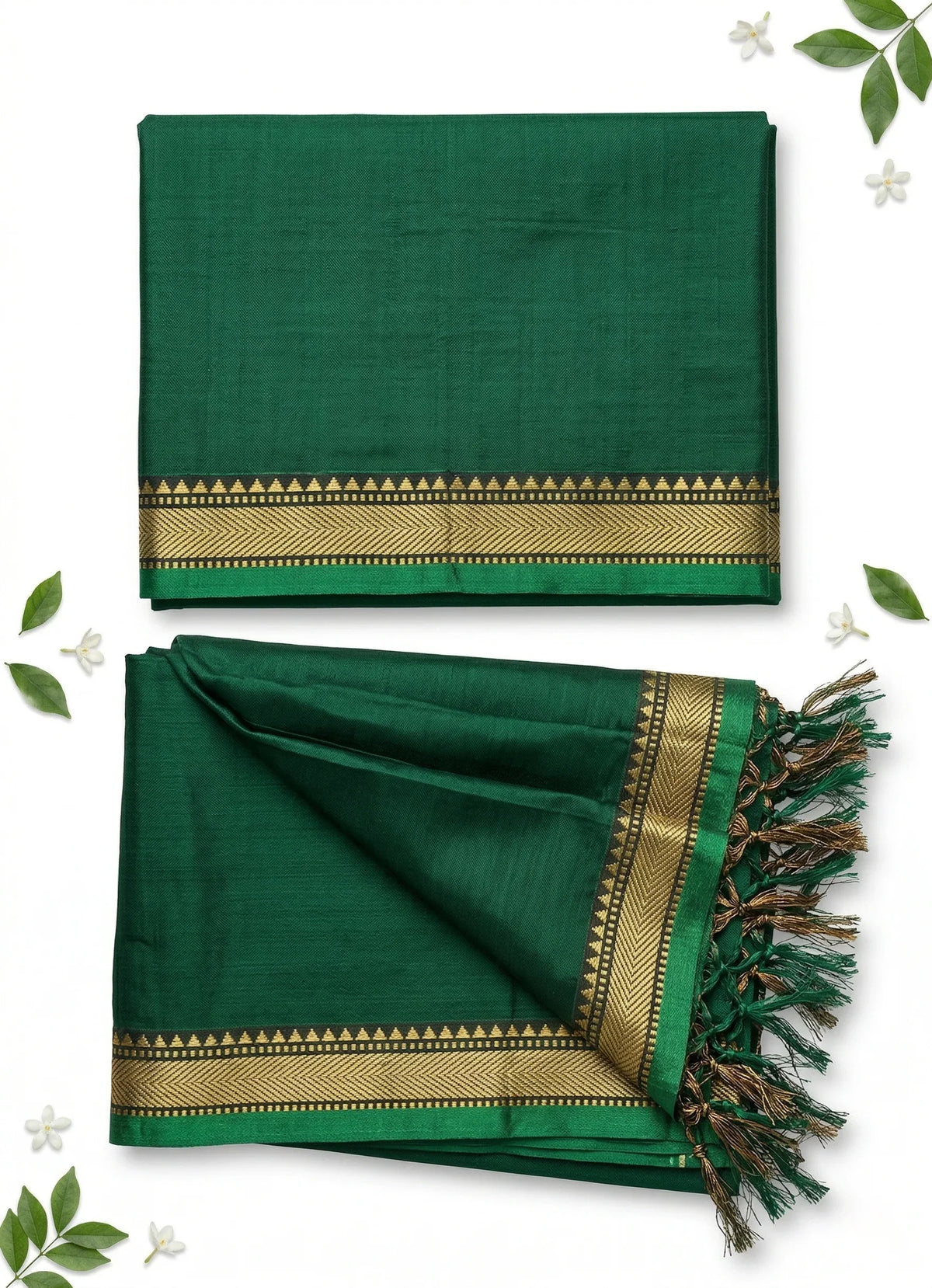 Traditional wear Narayanpet Mercerised cotton dress material with Drak Green colour