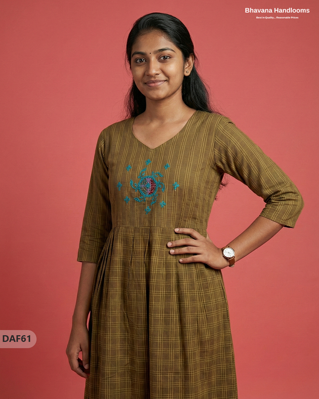 Comfortable Daily Wear Cotton Frock – Brown Colour | Half Lining
