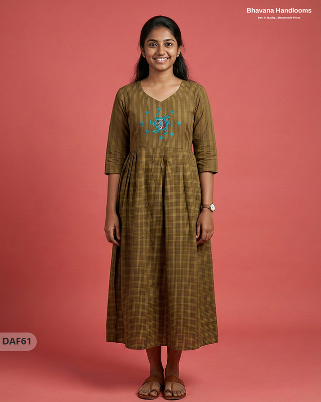 Comfortable Daily Wear Cotton Frock – Brown Colour | Half Lining