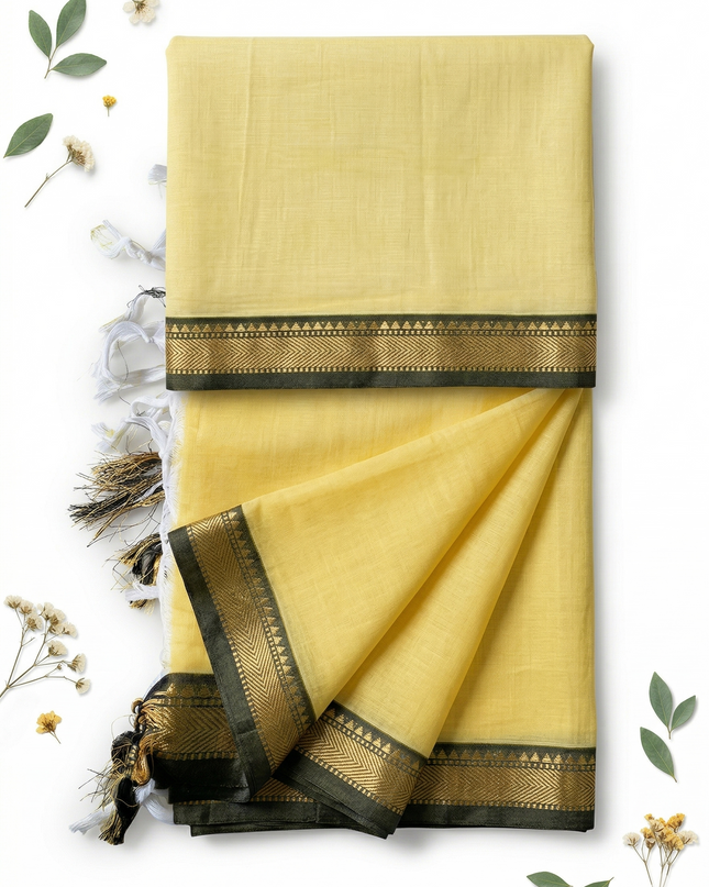 Traditional wear Narayanpet Mercerised cotton dress material with Pastel Yellow colour