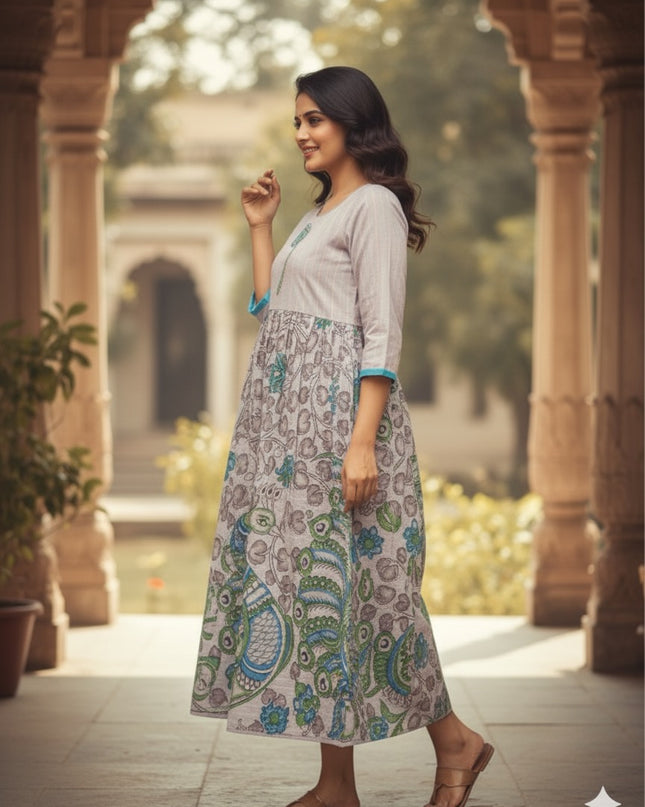 Cotton Long Frock with Half Lavender Colour