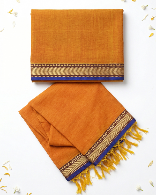Traditional wear Narayanpet Mercerised cotton dress material with Orange colour