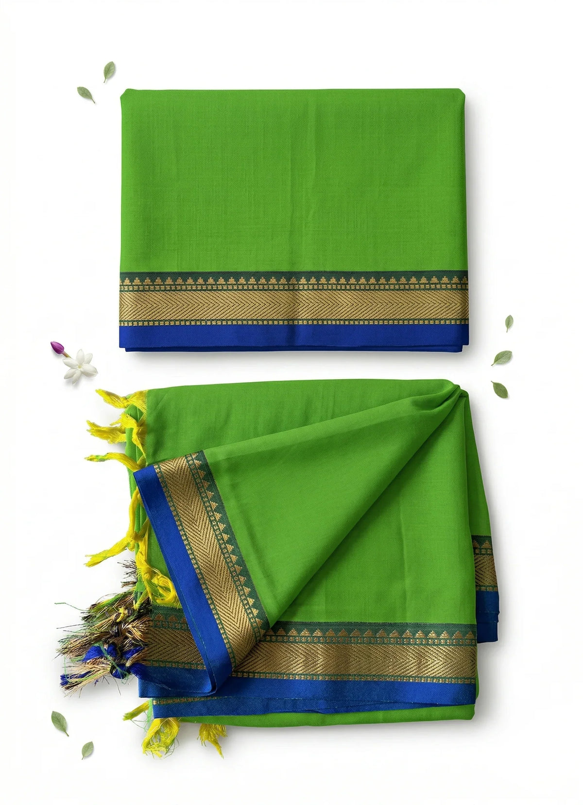 Traditional wear Narayanpet Mercerised cotton dress material with Parrot Green colour