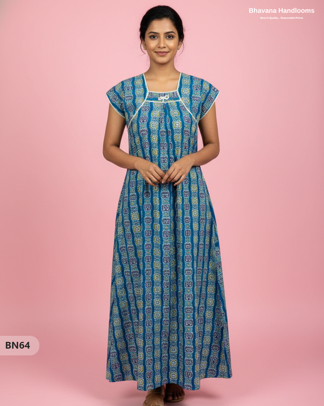 Cotton Printed Nighties | Comfortable Free Size Nightwear for Women
