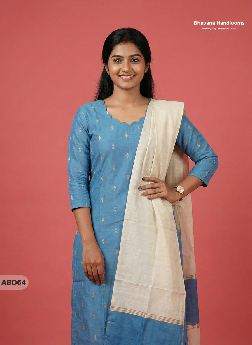 Raw Silk 3-Piece Kurti Set – Sky Blue | Full Length Lining with Elastic Bottom