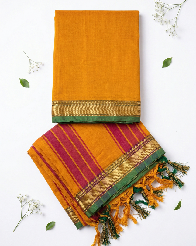 Traditional wear Narayanpet Mercerised cotton dress material with Yellow colour