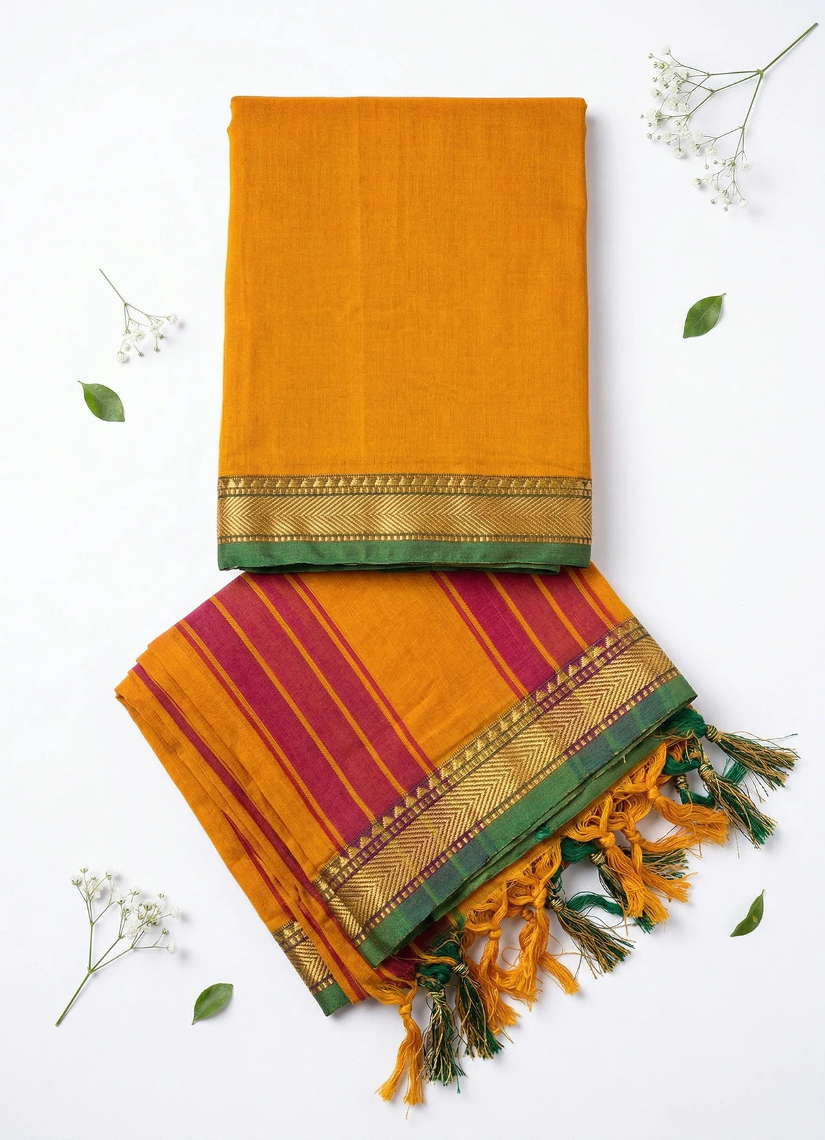 Traditional wear Narayanpet Mercerised cotton dress material with Yellow colour