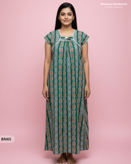 Cotton Printed Nighties | Comfortable Free Size Nightwear for Women