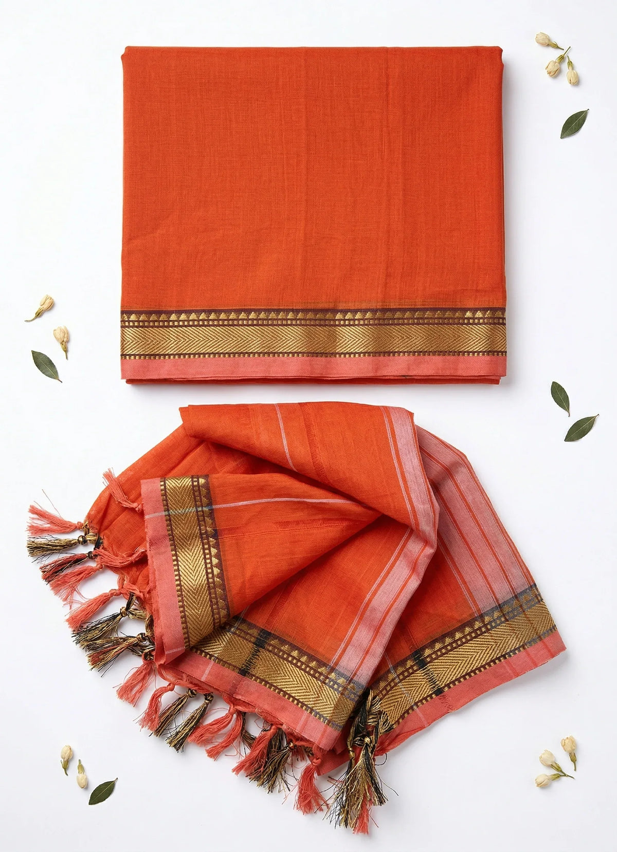 Traditional wear Narayanpet Mercerised cotton dress material with Orange colour