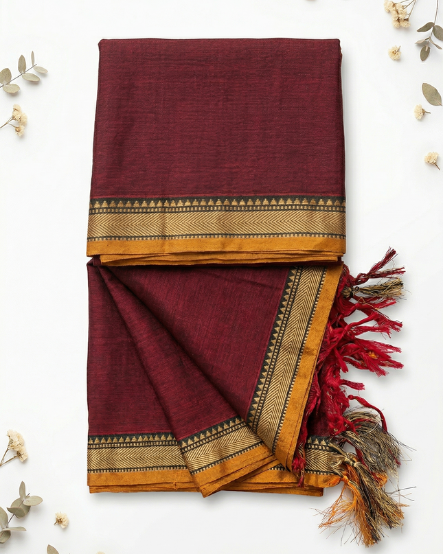 Traditional wear Narayanpet Mercerised cotton dress material with Maroon colour
